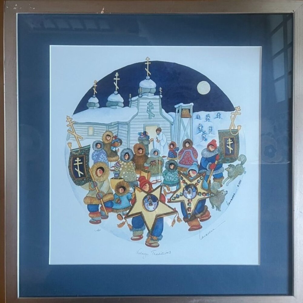 Barbara LaVallee Village Traditions Signed Litho Starring Xmas Eskimo Procession